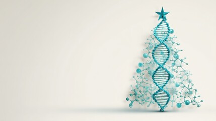 Artistic Representation of a DNA Christmas Tree with Blue Color and Decorative Elements for Scientific Holiday Themes