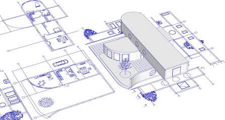 modern house sketch project 3d illustration
