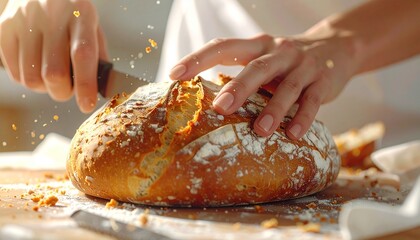 Slicing Freshly Baked Bread A Culinary Delight