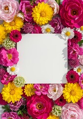 Vibrant floral frame with blank space flowers border
