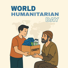 humanitarian day poster with charity and donation concept