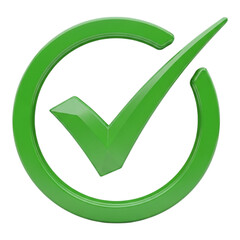 A 3d green check mark within a green circle, isolated on transparent background