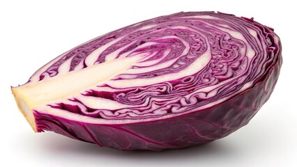 Fototapeta premium Detailed cross section of red cabbage showcasing intricate patterns and vibrant colors found in fresh produce for culinary use