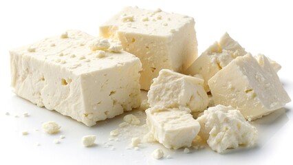 Crumble of feta cheese reveals creamy texture ideal for salads and Mediterranean dishes
