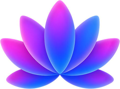 Lotus flower PNG gradient mesh wellness icon isolated on transparent background smooth color blend soft glow clean edges high resolution square 1x1 minimal modern meditation yoga spa mindfulness brand
