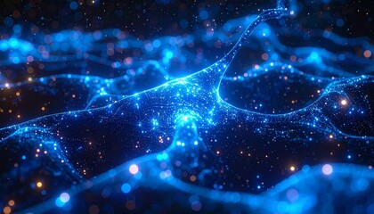 Mesmerizing abstract visualization of intricate data pathways and glowing energy particles, depicting a vast technological network or advanced artificial intelligence system