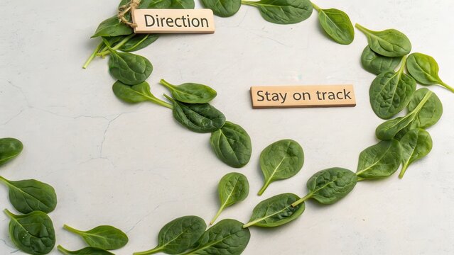Green Leaves with Direction Indicators for Motivation and Focus