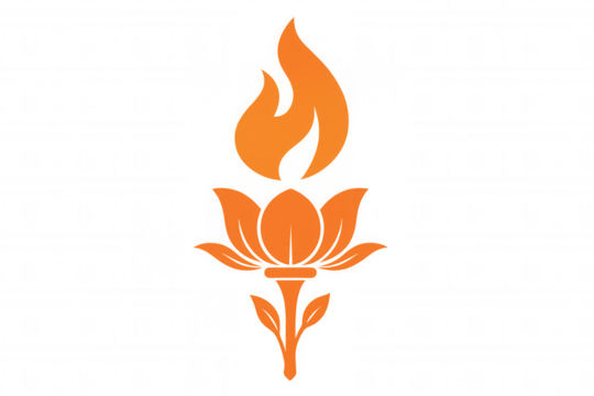 India political party symbol showing an orange lotus flower with a flame, representing development and illumination, transparent background