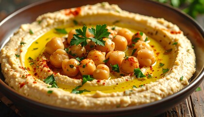 Traditional Hummus Plate with Chickpeas – Classic Middle Eastern Dish