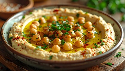 Traditional Hummus Plate with Chickpeas – Classic Middle Eastern Dish