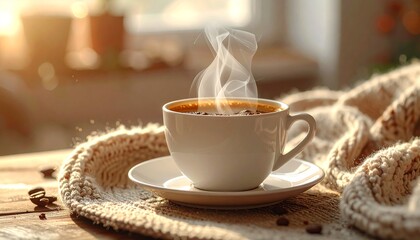Warm cup of coffee on a cozy morning A moment of relaxation and comfort