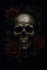 Fototapeta premium Realistic skull with roses Tshirt template