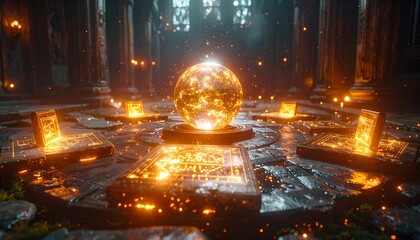 Enchanted discussion arena featuring glowing rune-etched tablets levitating around a central orb of shared visions, subtle sparkles in ambient light, realistic HD camera shot 