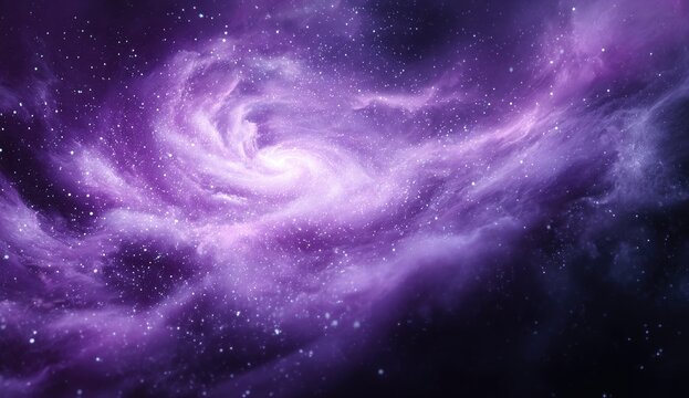 Cosmic spiral nebula in violet hues, swirling clouds of gas and dust