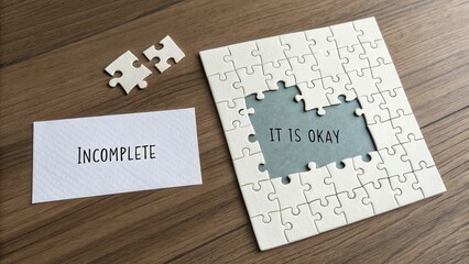 Fototapeta premium Inspiration of Acceptance for Incomplete Puzzle with Message Card