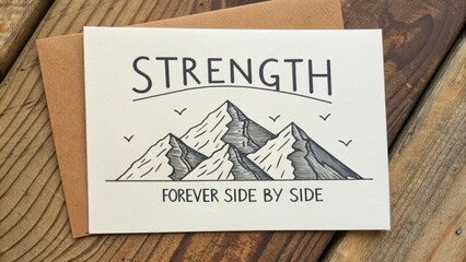 Inspirational Card Design Featuring Mountains and Strength Message