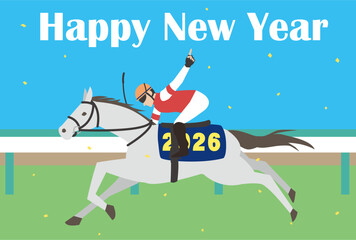 2026年 午年　競馬の年賀状テンプレート　