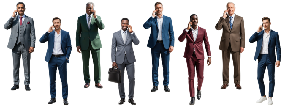 Diverse group of multi-ethnic businessmen talking on their phones. - Powered by Adobe