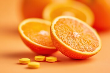 Fototapeta premium Fresh orange slices with tablets