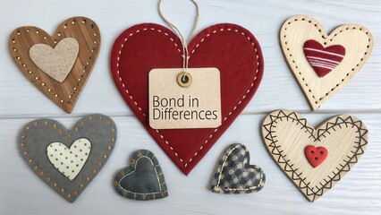 Fototapeta premium Handmade Heart Decorations with Inspirational Message on Wood