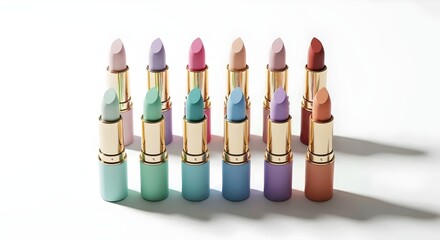 lipsticks lip balm moisturizer care set in nude pastel colors  on white background cosmetics beauty products