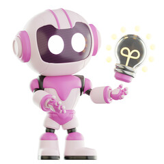 3D Cute Robot Cartoon Mascot Character Laptop Technology Education Innovation Future Robotic Digital Cyber Artificial Intelligence