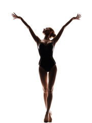 Silhouette of a dancer in a black leotard isolated on transparent background