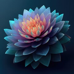 A detailed, vibrant, and artistic depiction of a digitally enhanced flower, showcasing a stunning array of colors and intricate design elements against a deep background.