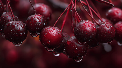 Fresh Red Cherries with Dew Drops &ndash; Macro Shot