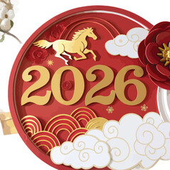 "2026" with Chinese New Year background,
