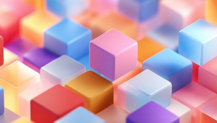Abstract 3D render of many colorful cubes