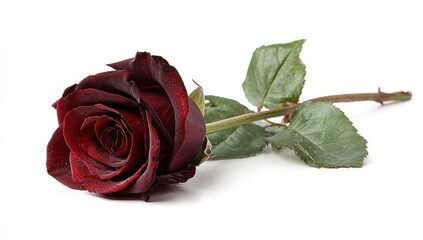 Fototapeta premium Single dark red rose on white background