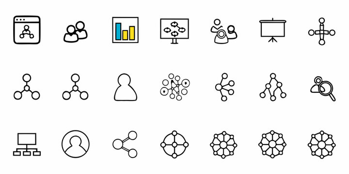 Dynamic collection of network icons for strategic planning, data analysis and professional connections, perfect for business presentations or innovative projects