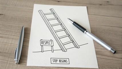 Inspirational Illustration of Ladder with Respect Sign on Desk