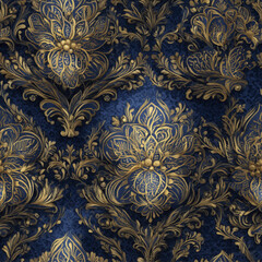 Rich Gold and Dark Blue Damask Pattern