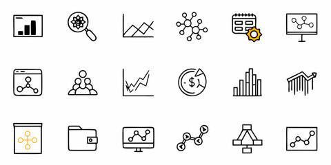 Dynamic data analytics icons for business dashboards, perfect for presentations and reports showing growth, trends, and insightful marketing strategies, scalable