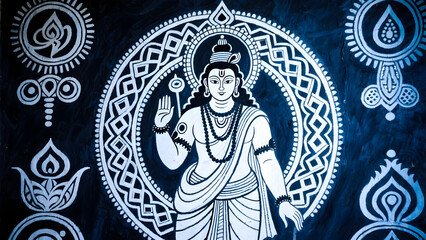 Obraz premium Traditional Indian Folk Art of Lord Shiva with Sacred Patterns