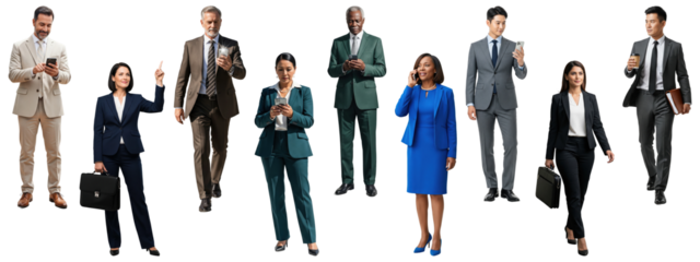 A diverse group of businesspeople using their phones.