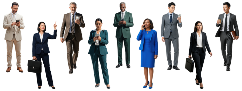 A diverse group of businesspeople using their phones. - Powered by Adobe