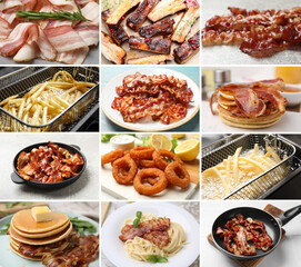 Collection of foods with greasy texture, collage