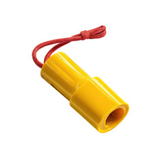Bright yellow plastic connector with red string