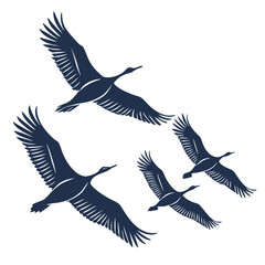 Obraz premium A flock of four birds in flight silhouetted against a white background