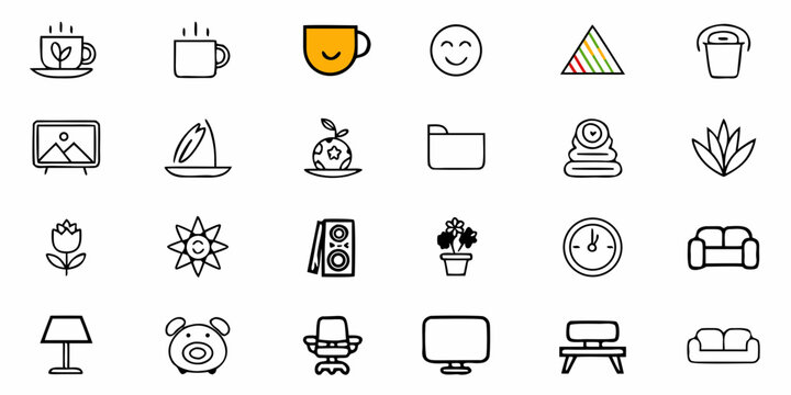 Delightful doodle vector icons showcase everyday objects and cheerful icons, great for blog decoration and fun social media content creation ideas