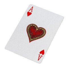 Ace of Hearts playing card, angled view