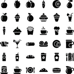 Collection of food and drink icons in a grid layout