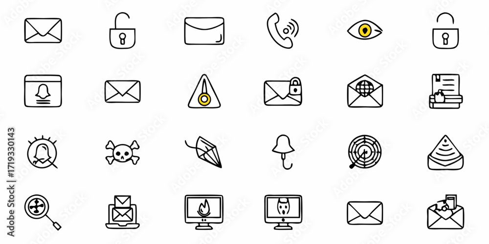 Wall mural dynamic communication icons capturing email security alerts messages and online interaction symbols 