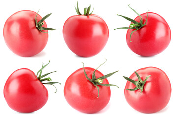 Fresh ripe tomatoes isolated on white, set