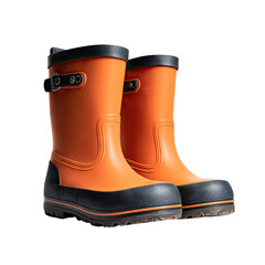 Orange rubber work boots with dark accents