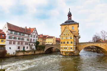 Obere bridge and Altes Rathaus in Bamberg, Germany