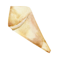 Craft paper cone with natural brown texture, rustic floral wrap, food or gift packaging. Single object isolated illustration hand drawn in watercolor. Handmade bouquets, eco gifts, farmers market.